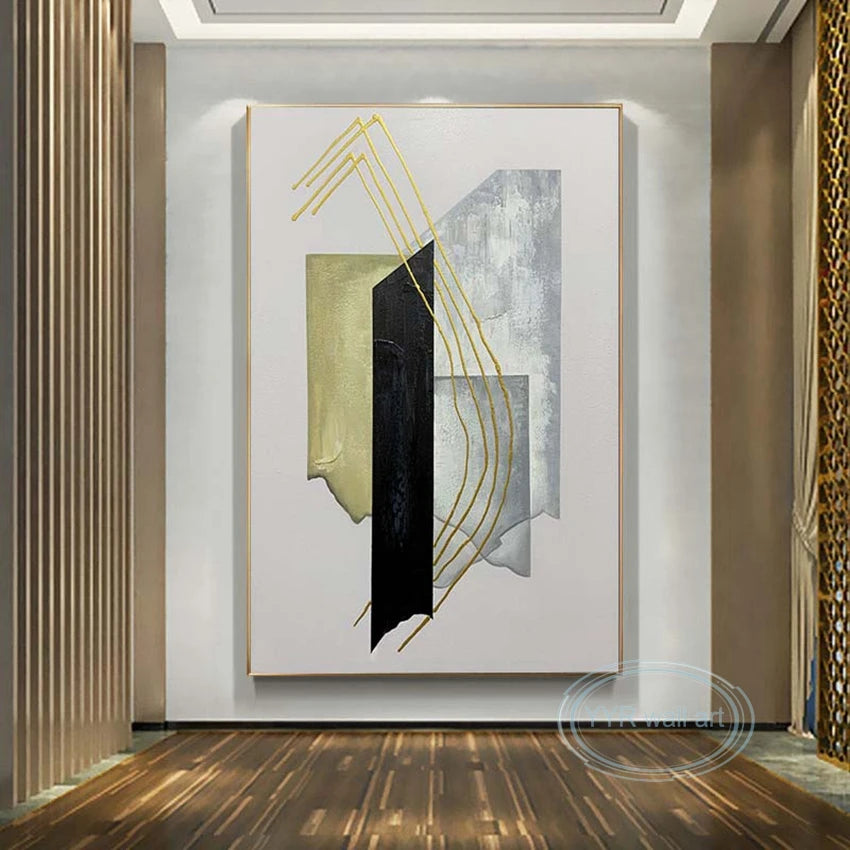 Handmade Abstract Gold Foil Oil Painting on Canvas | Wall Art Abstract Canvas Painting Peaceful Pleasures Health and Wellness