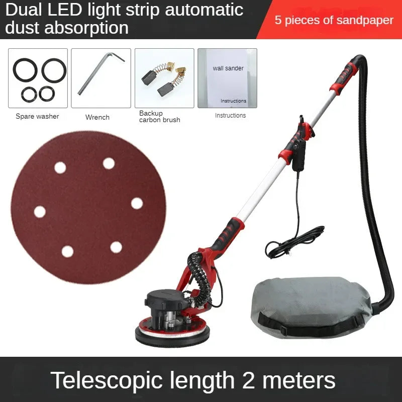 Multifunctional Wall Sander Wall Putty Grinder Sandpaper Machine Telescopic Long Pole Wall Grinding Machine with Light Peaceful Pleasures Health and Wellness sandpaper -5
