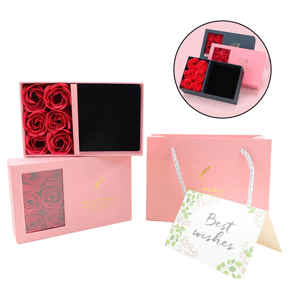 Window Opening Jewelry Box Romantic 6 Rose Pendants Ring Bracelet Valentine's Day Eternal Flower Jewelry Gift Packaging Box Bag Peaceful Pleasures Health and Wellness