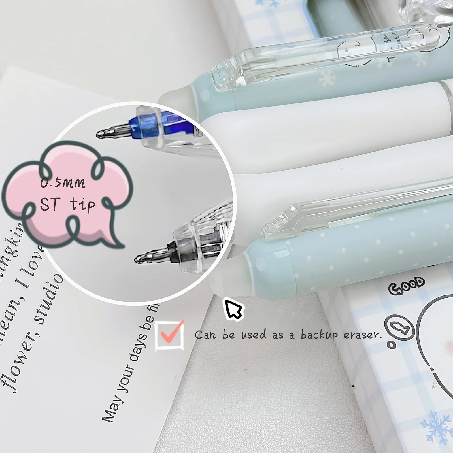 8-Pack of Black Gel Pens with Random Designs, Featuring a Cute Seal Shape, High Aesthetic Appeal, Retractable and Erasable, Suitable for Elementary School Students, Easy-To-Erase Black Gel Pens, Essential for Study and Office Peaceful Pleasures Health and Wellness