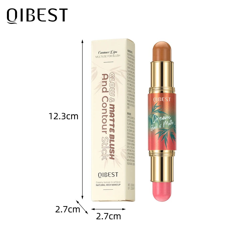 QIBEST 2 In 1 Multiuse Stick Double Headed Bronzer Blush For Cheeks Eyes Lips Long Lasting Matte Glow Makeup Contourining Stick Peaceful Pleasures Health and Wellness