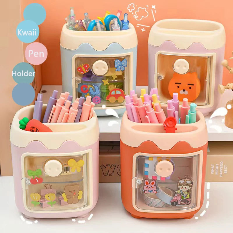 1PC Kawaii Pig Pen Pencil Pot Holder Brush Storage Container Desk Organizer Multifunction washi tape Stationery Office Supplies Peaceful Pleasures Health and Wellness