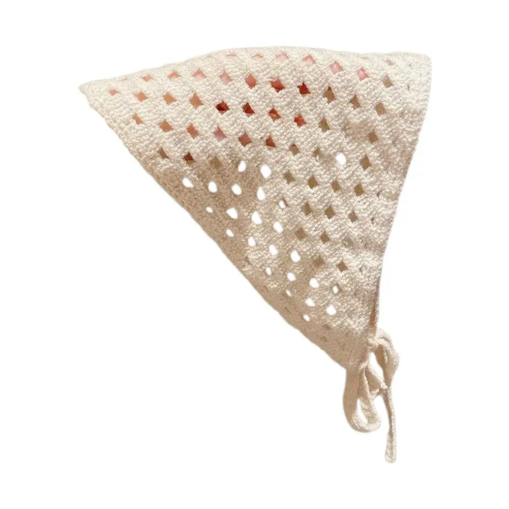 French Hollow Triangle Headband Towel For Women Beige Crochet Headbands Bandana Summer Travel Literary Photo Hair Scarf Bands Peaceful Pleasures Health and Wellness White