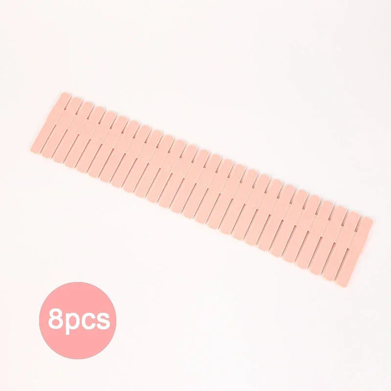 4/8 Pieces Adjustable Drawer Divider Partition Durable Storage Cosmetic Socks Underwear Drawer Clothes Organizer Cabinets Peaceful Pleasures Health and Wellness Pink 8 pieces