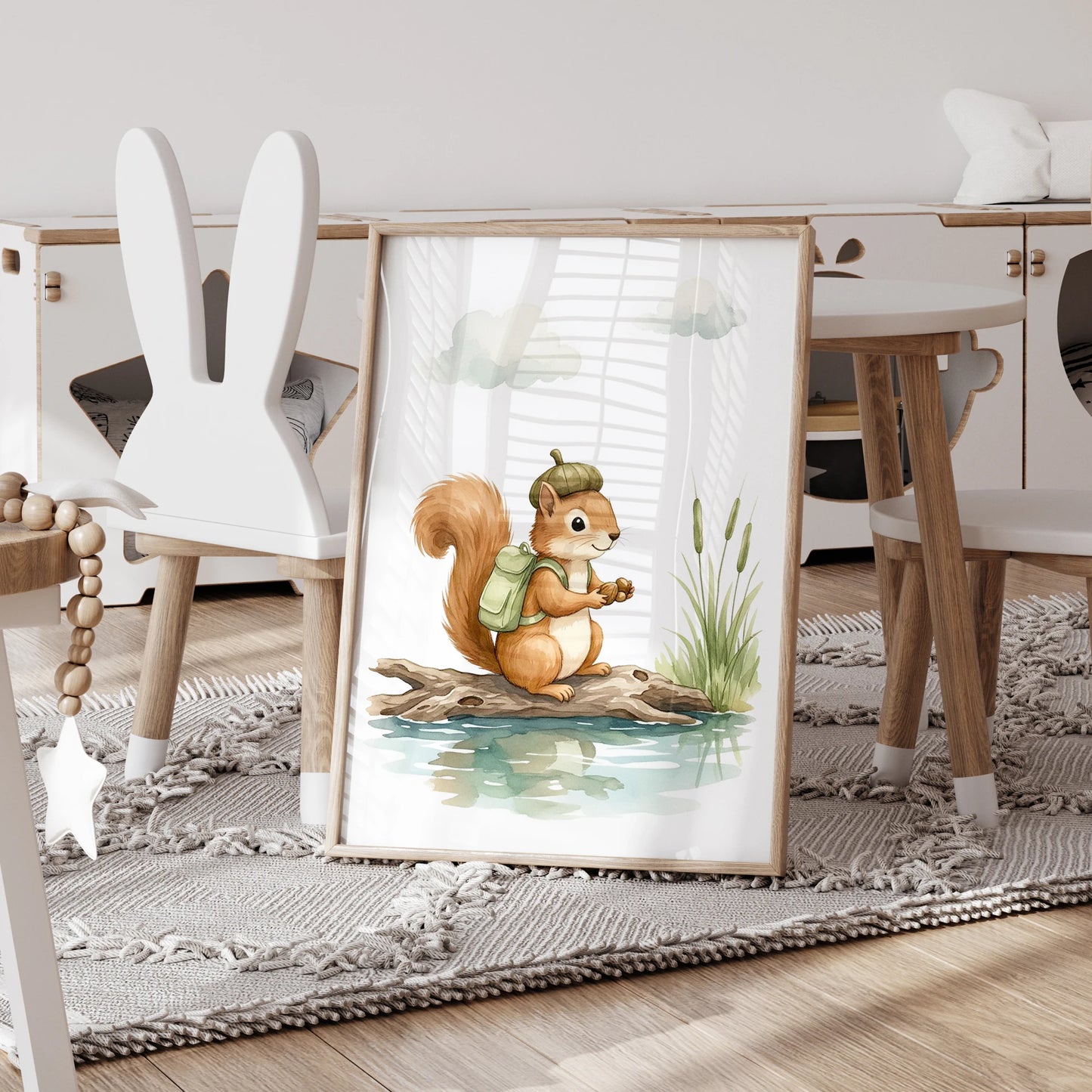 3-Piece Cartoon Animal Canvas Wall Art – Hedgehog Squirrel Rabbit