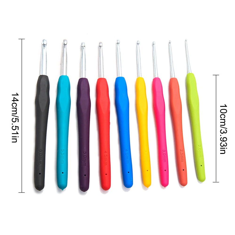 Tpr Crochet 2.0-6.0mm 9-Piece Soft Handle Crochet Hand Woven Rainbow Soft Handle Crochet Aluminum Crochet Set Knitting Needle Peaceful Pleasures Health and Wellness