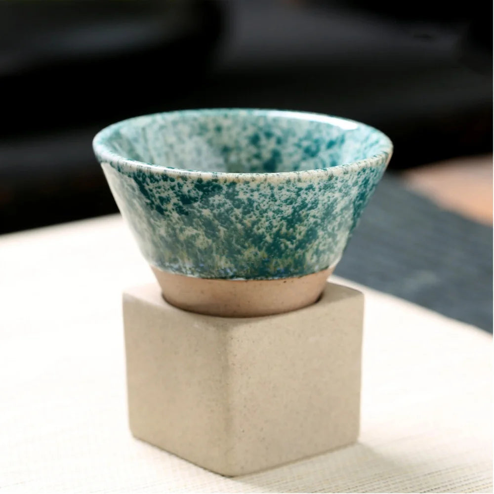100ml Coarse Pottery Coffee Mugs, Japanese Style Ceramic Tea Cups Triangular Cone Shape Porcelain Retro Mug with Square Base Peaceful Pleasures Health and Wellness 100ml Green 100ml