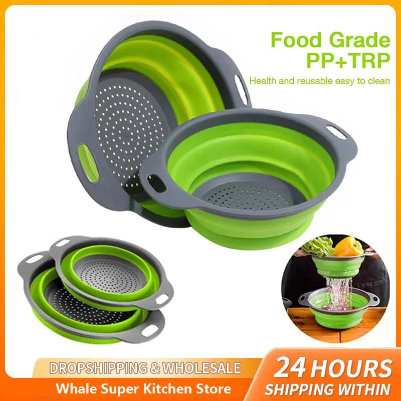 Collapsible Silicone Drain Basket – Foldable Fruit & Veggie Strainer