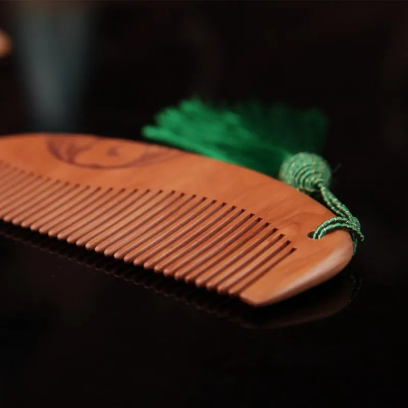 Peach Wood Double-Sided Comb with Tassel | Nanmu Gift Comb