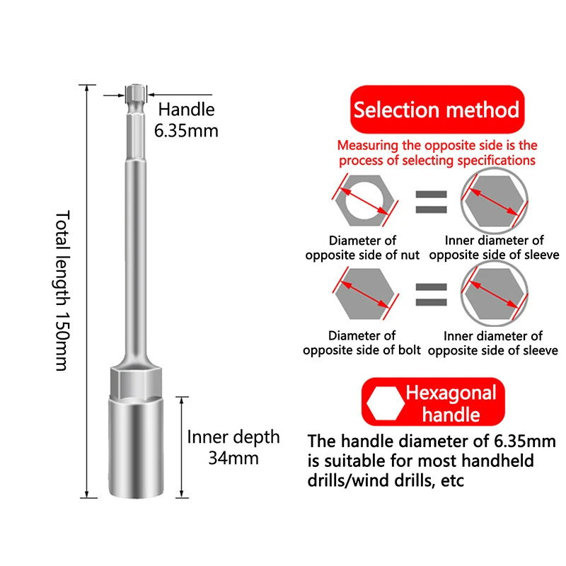 Hex Drill Socket Bit 5.5–19mm | 150mm Extension Bar