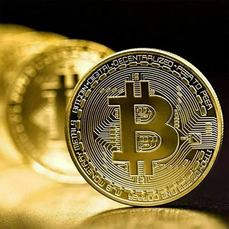 Gold Plated Bitcoin Coin Collectible Art Collection Gift Physical Commemorative Casascius Metal Antique Imitation Happy Birthday Peaceful Pleasures Health and Wellness