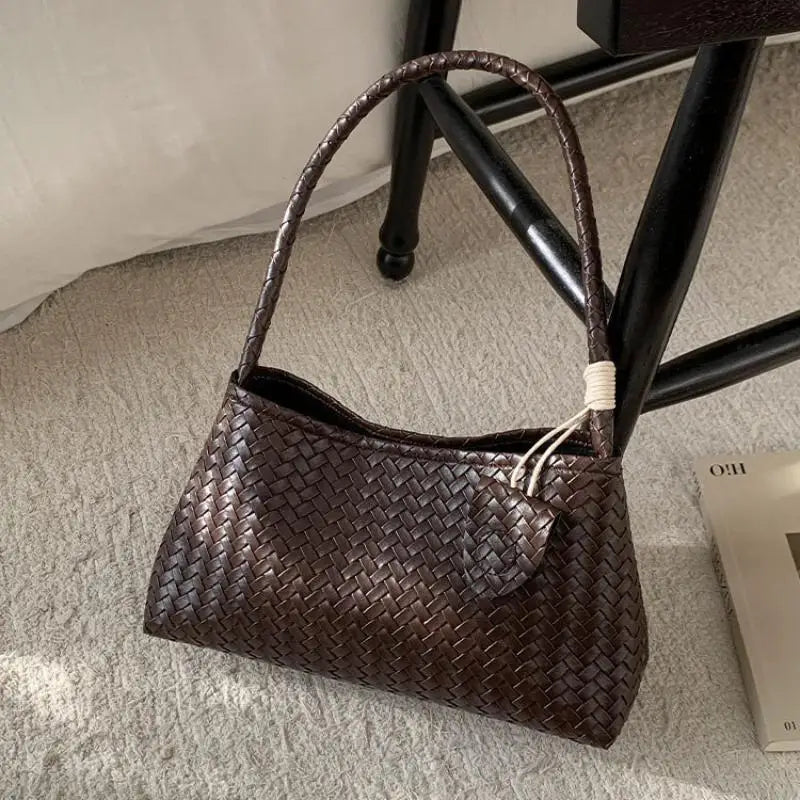 Retro Woven PU Shoulder Bag | Lightweight Magnetic Clasp