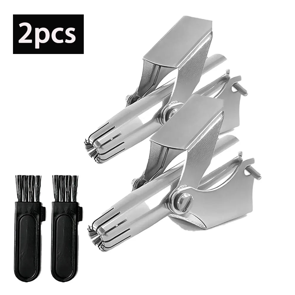 Manual Nose Hair Trimmer for Men Women, Stainless Steel, Waterproof, No Battery Needed with Cleaning Brush Painless Hair removal Peaceful Pleasures Health and Wellness 2pcs