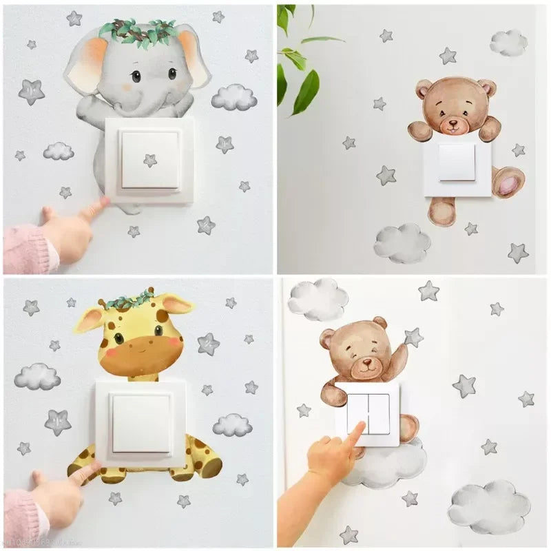 Cartoon Giraffe Panda Elephant Switch Stickers Kids Baby Bedroom Decor Home Decor Wallpaper Kids Wall Decal Room Decor Stickers Peaceful Pleasures Health and Wellness