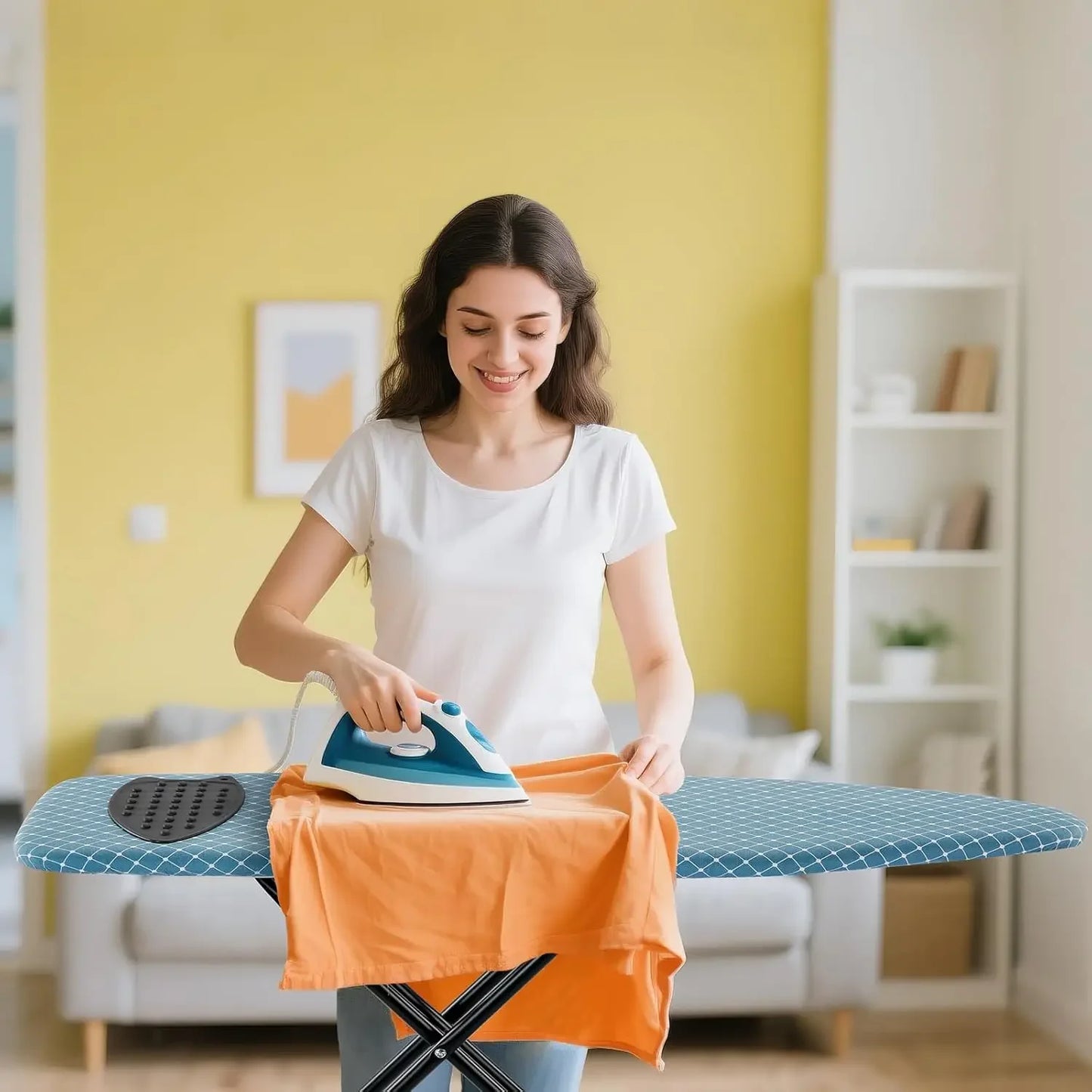 Compact Foldable Ironing Board 13x43 Inch, Heat Resistant Cover, Adjustable Height with Storage Hook Peaceful Pleasures Health and Wellness