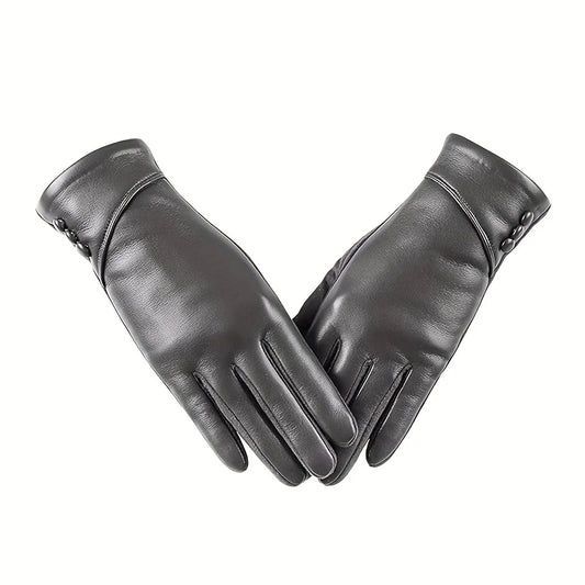 Women Leather Touchscreen Gloves With Soft Fleece Lining-Perfect For Stylish Warmth On Casual Weekends Peaceful Pleasures Health and Wellness Gray One Size
