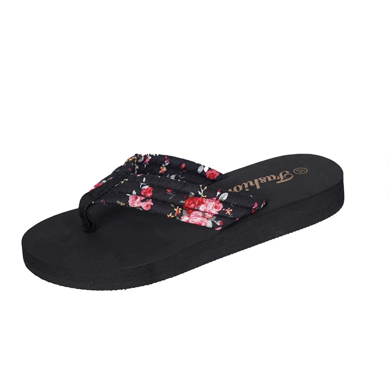 Women's Retro Floral Flip Flops | Beach Wedge Sandals