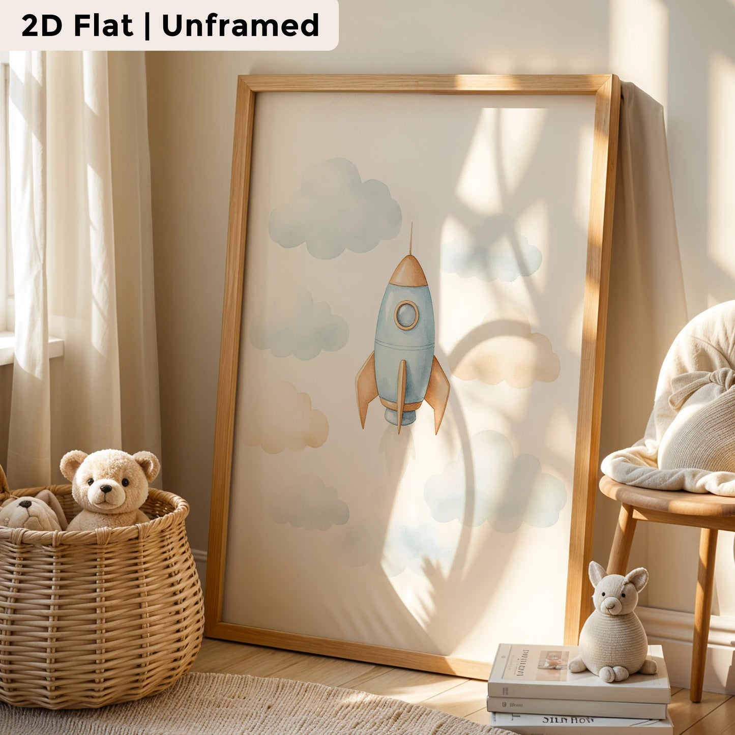 3-Piece Cartoon Rocket & Airplane Canvas Wall Art | Room Decor