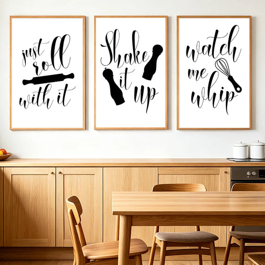 Kitchen Inspirational Wall Art, Modern Cooking Quotes Canvas Painting, Minimalist Black White Poster Print for Dining Room Decor Peaceful Pleasures Health and Wellness