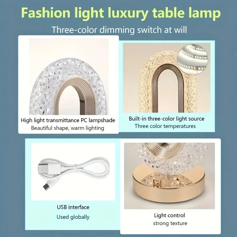 GGbingo 3D Track Crystal Table Lamp Office USB Charging Night Light for Bedroom Living Room Party Decoration Creative Lamp Peaceful Pleasures Health and Wellness