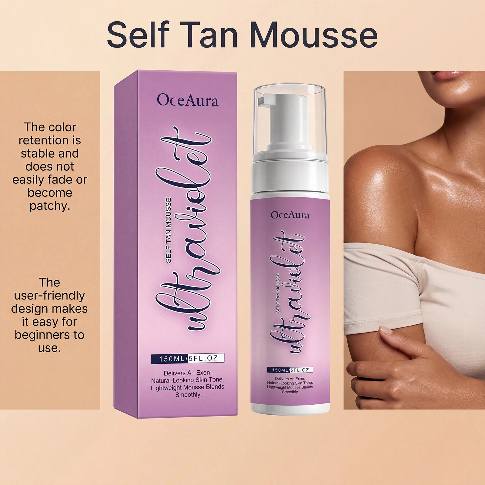 Sunless Self Tan Mousse – Instant Bronze Glow, Hydrating Foam Peaceful Pleasures Health and Wellness