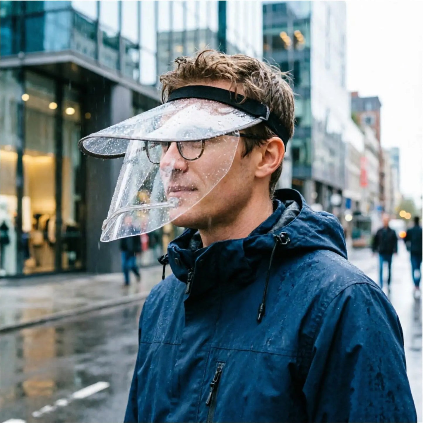 Double-Layer Rain Shield for Face, Clear Wide Brim with Elastic Headband Rain Hat Protector for Cycling Commuting Outdoor Peaceful Pleasures Health and Wellness