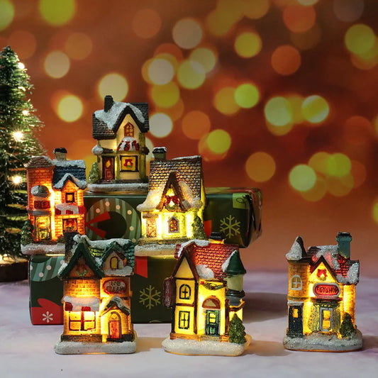 Christmas Led Light House Christmas Tree Ornaments LED Resin Small Village House Xmas Glow Decor Gift Happy New Year Decors DC05 Peaceful Pleasures Health and Wellness