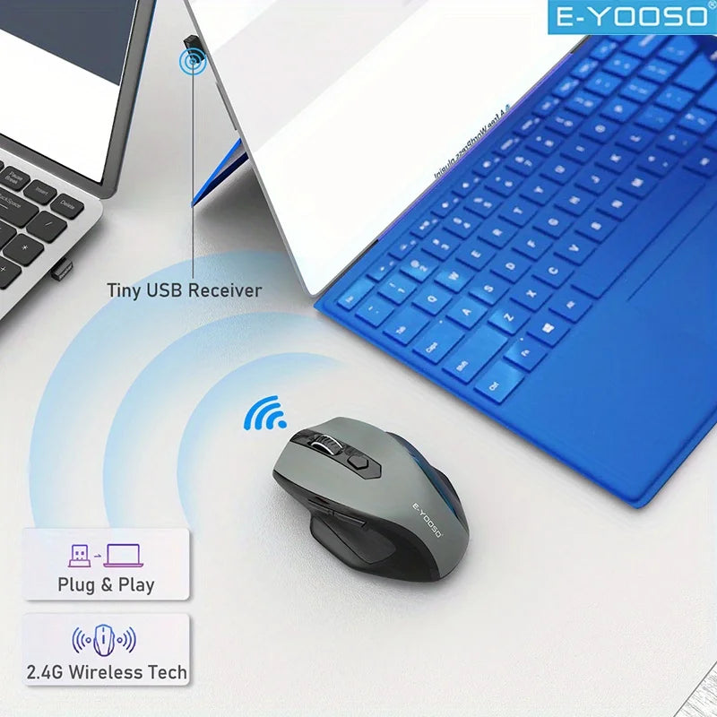 E-YOOSO 2.4G Wireless Ergonomic Mouse with Built-in USB Receiver, 5-Level 4800 DPI Portable Optical Mouse for PC Laptop Computer Peaceful Pleasures Health and Wellness