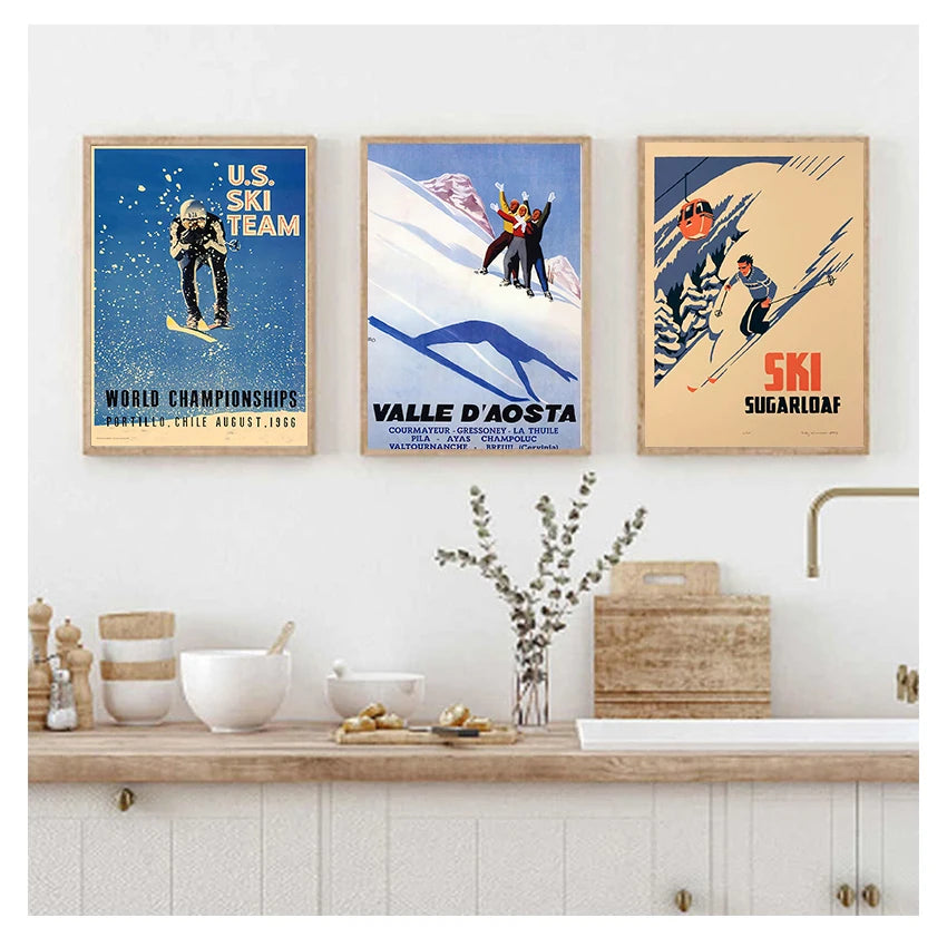 Retro Skiing Alps Switzerland Canvas Wall Art | Vintage Ski Poster