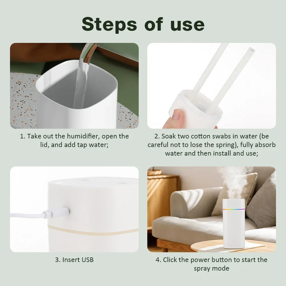 600ml USB Mini Humidifier – Nano Mist, Aromatherapy & Color Light