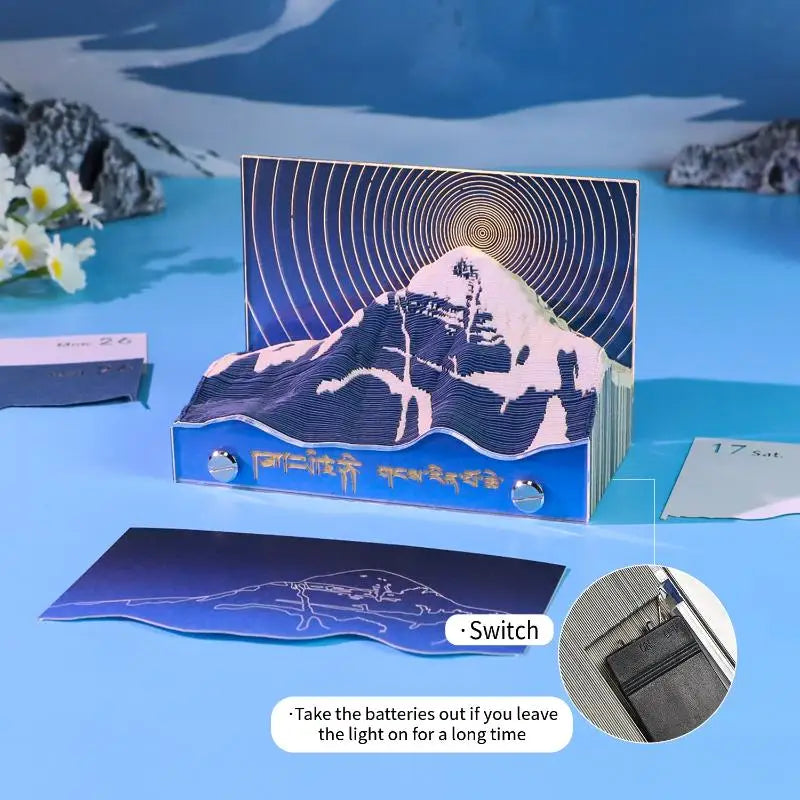 2027 3D Tear-Away Desk Calendar with LED Light | Paper Carving