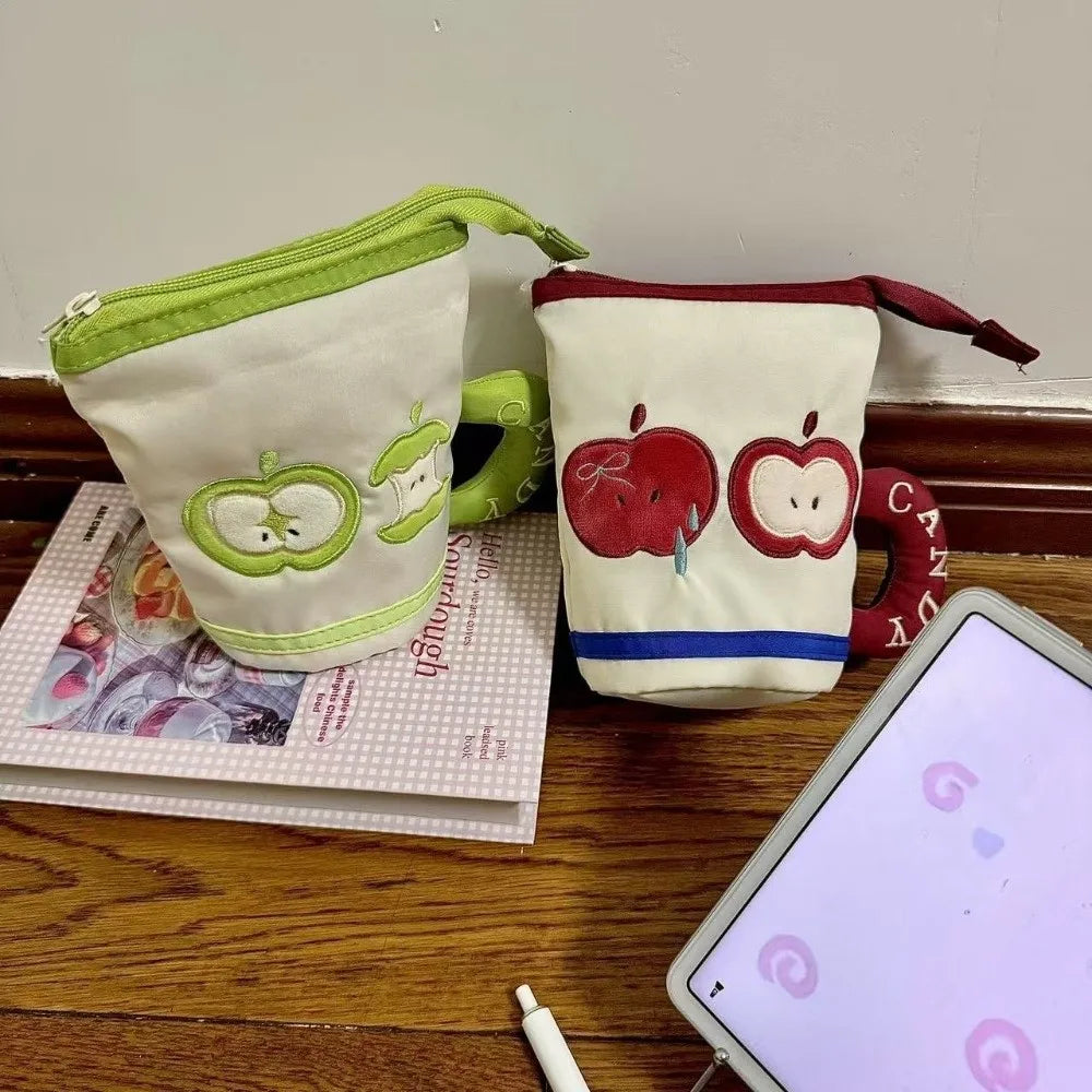 Desktop Storage Cartoon Cat Stationery Bag Korean Style Large Capacity Handheld Pen Container Fruit Water Cup Shape Peaceful Pleasures Health and Wellness