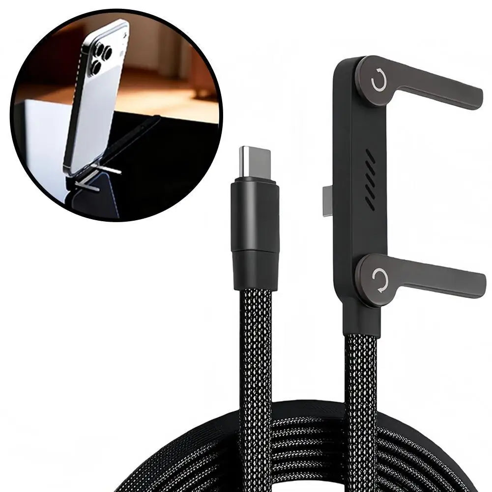 240W USB-C Fast Charging Cable with Foldable Phone Stand