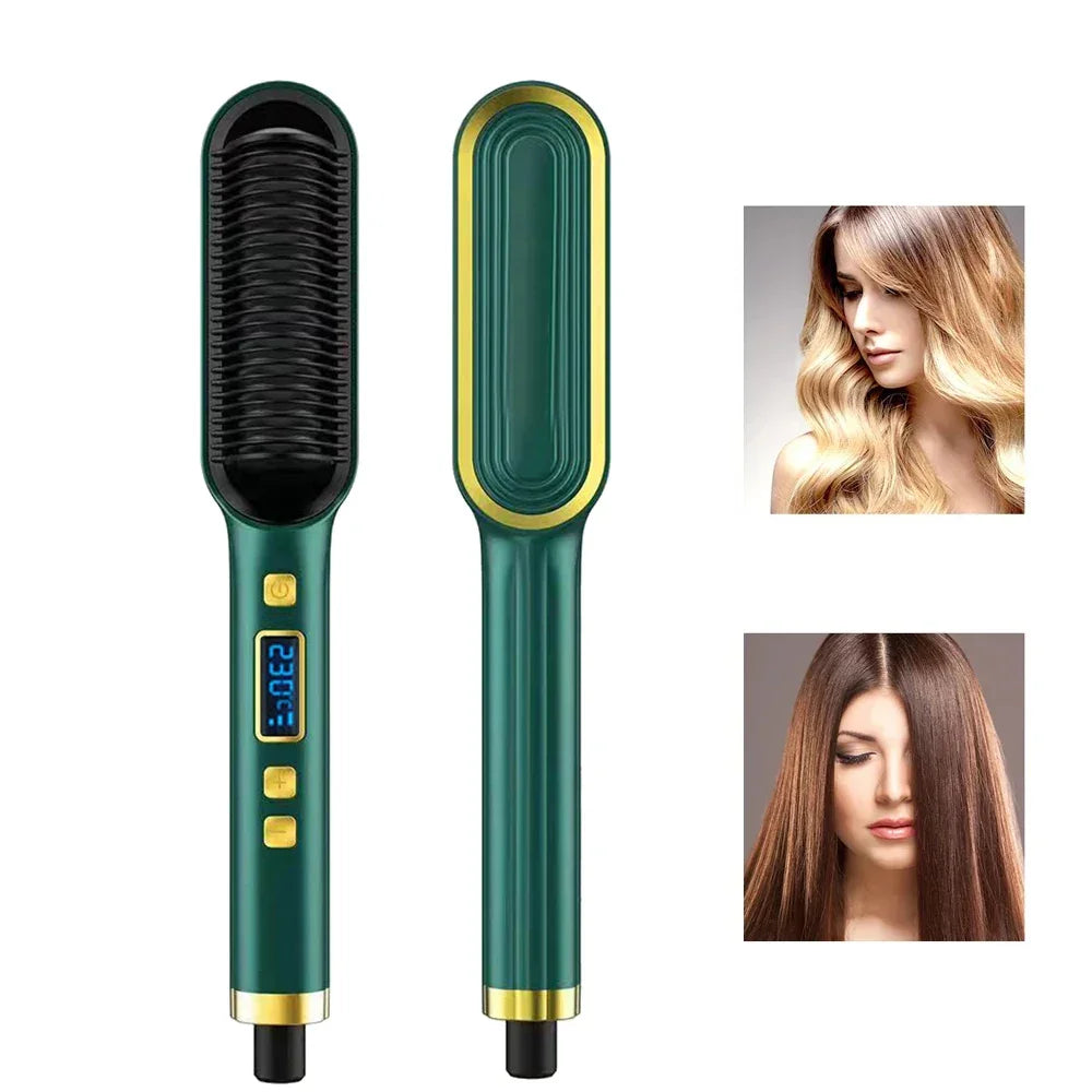 Tourmaline Ceramic Hair Straightener Brush LCD Hot Comb Wet Dry Quick Heating Curler Straightening Hair Tool Peaceful Pleasures Health and Wellness