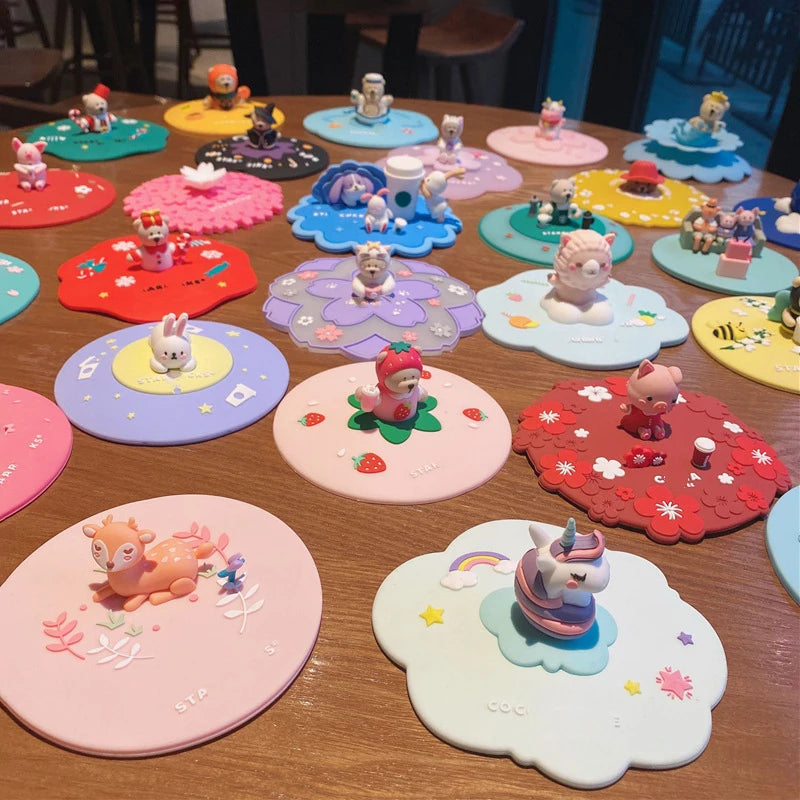 Food-grade Silicone Cup Cover Drinking Cup Cover Cute Cartoon Dustproof Universal Cup Cover Coffee Cup Cover Peaceful Pleasures Health and Wellness