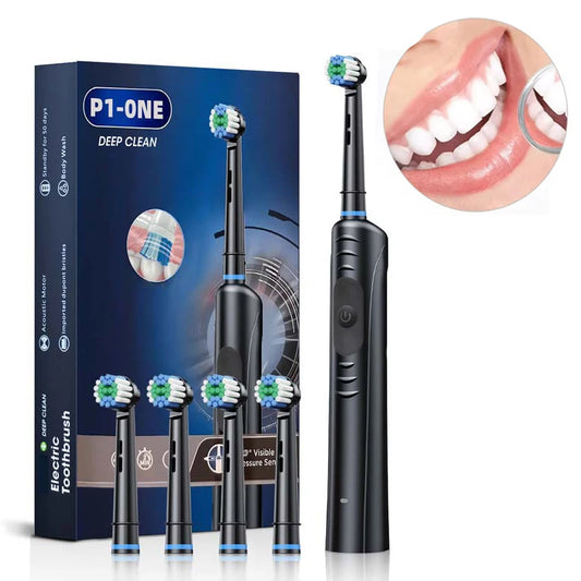 Waterproof Rechargeable Rotating Electric Toothbrush with 3 Cleaning Modes Oral B Round Head Rotating Design Travel Box Peaceful Pleasures Health and Wellness