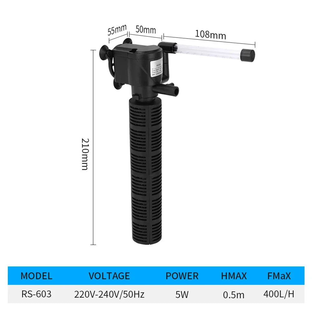 3-in-1 Submersible Aquarium Filter – Mini Fish Tank Water Purifier Peaceful Pleasures Health and Wellness
