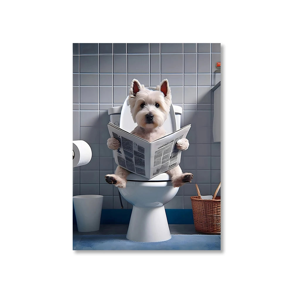 Funny Animal Toilet Canvas Wall Art | Bathroom Décor Poster