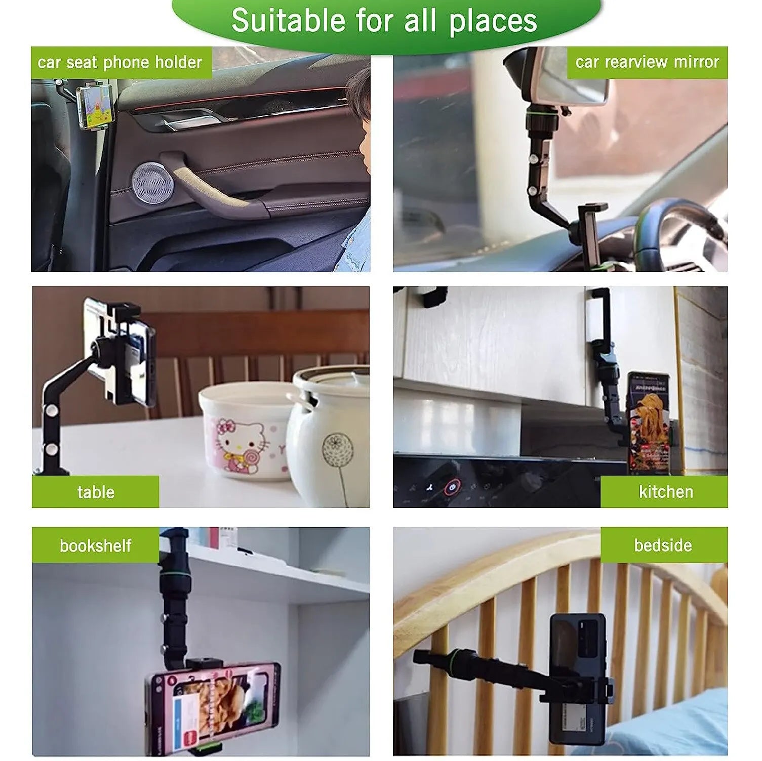 Rearview Mirror Phone Holder 360° Rotatable and Retractable Car Phone Mount Multifunctional Rear View Mirror Holder for All Car Peaceful Pleasures Health and Wellness