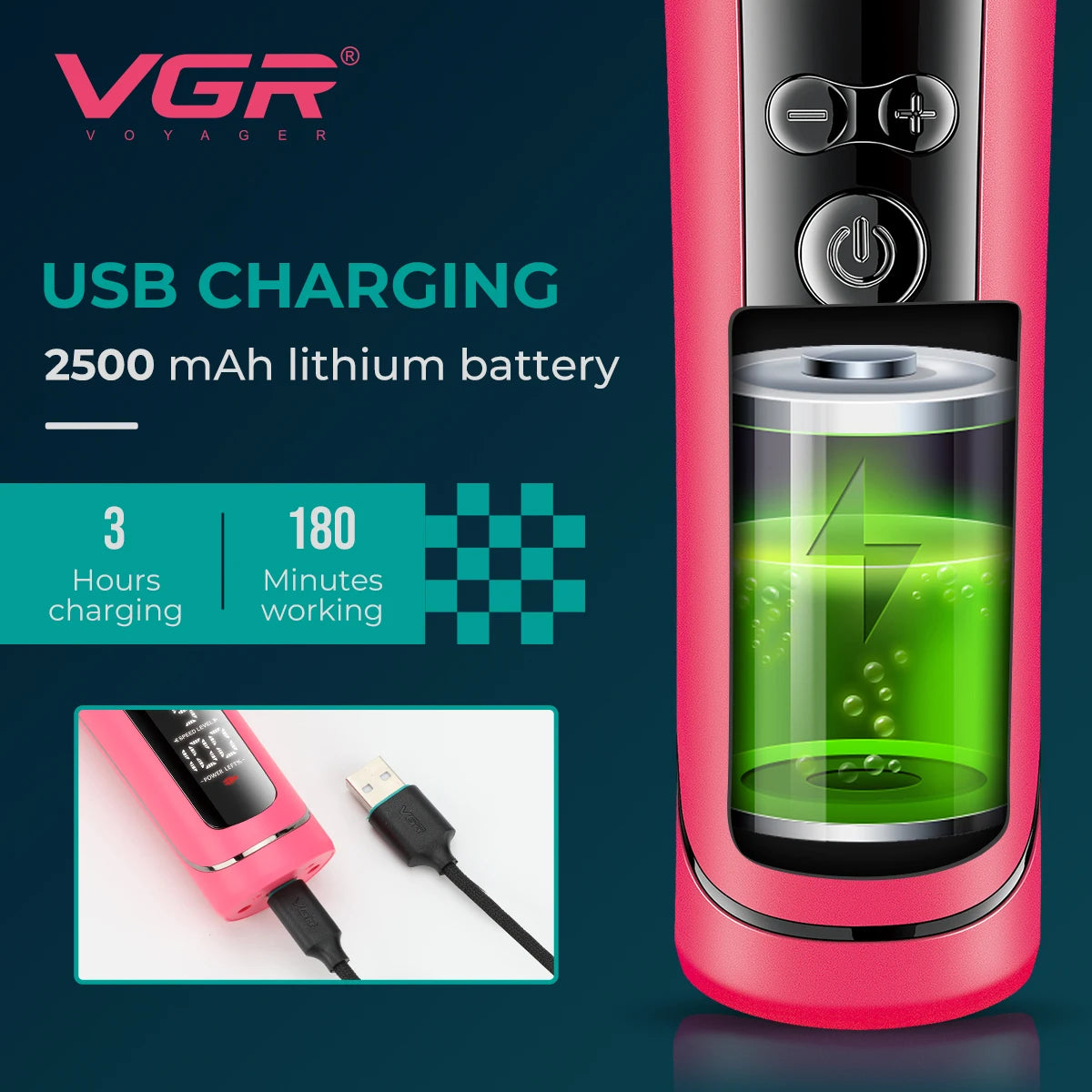 VGR new electric hair clipper men's high-end hair clipper 8000 RPM multi gear adjustable hair trimmer with base push shear V-199 Peaceful Pleasures Health and Wellness