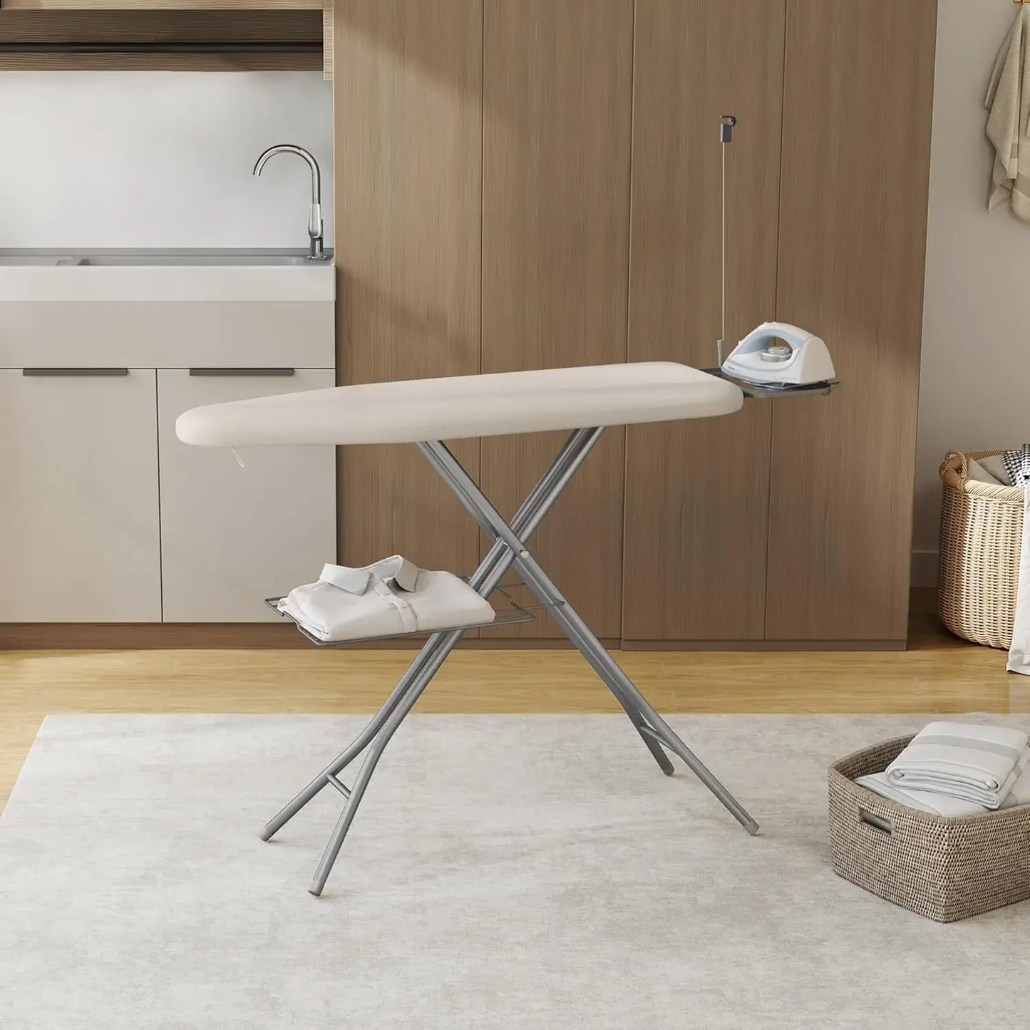 Compact Folding Ironing Board with Adjustable Height, Storage Tray & Steam Rest - Heavy Duty 52x14 Beige Peaceful Pleasures Health and Wellness