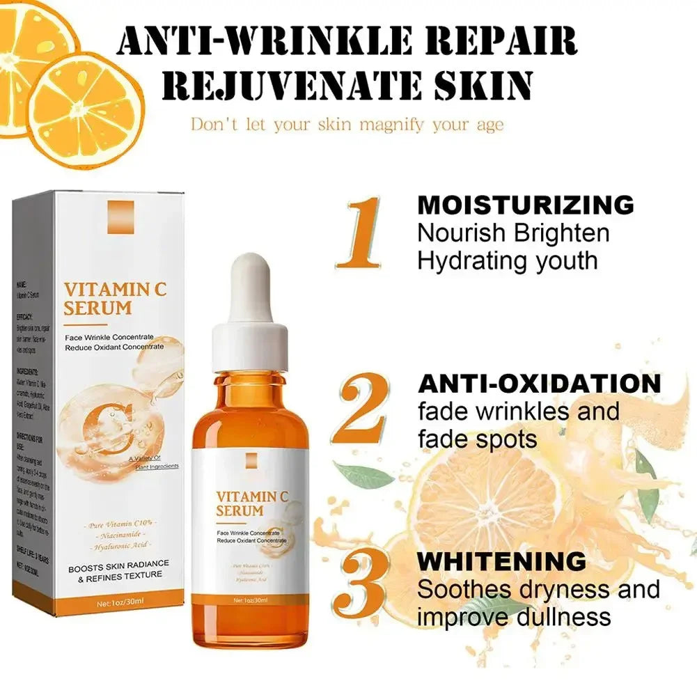 Vitamin C Wrinkle Remover Face Serum Lifting Firming Fade Fine Lines Anti-aging Essence Whitening Brighten Nourish Skin Care Peaceful Pleasures Health and Wellness