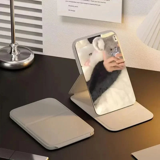 Small Makeup Mirror Portable Folding Girls' Touch-up Mirror Creative High-definition Desktop Standing Mini Portable Small Mirror Peaceful Pleasures Health and Wellness