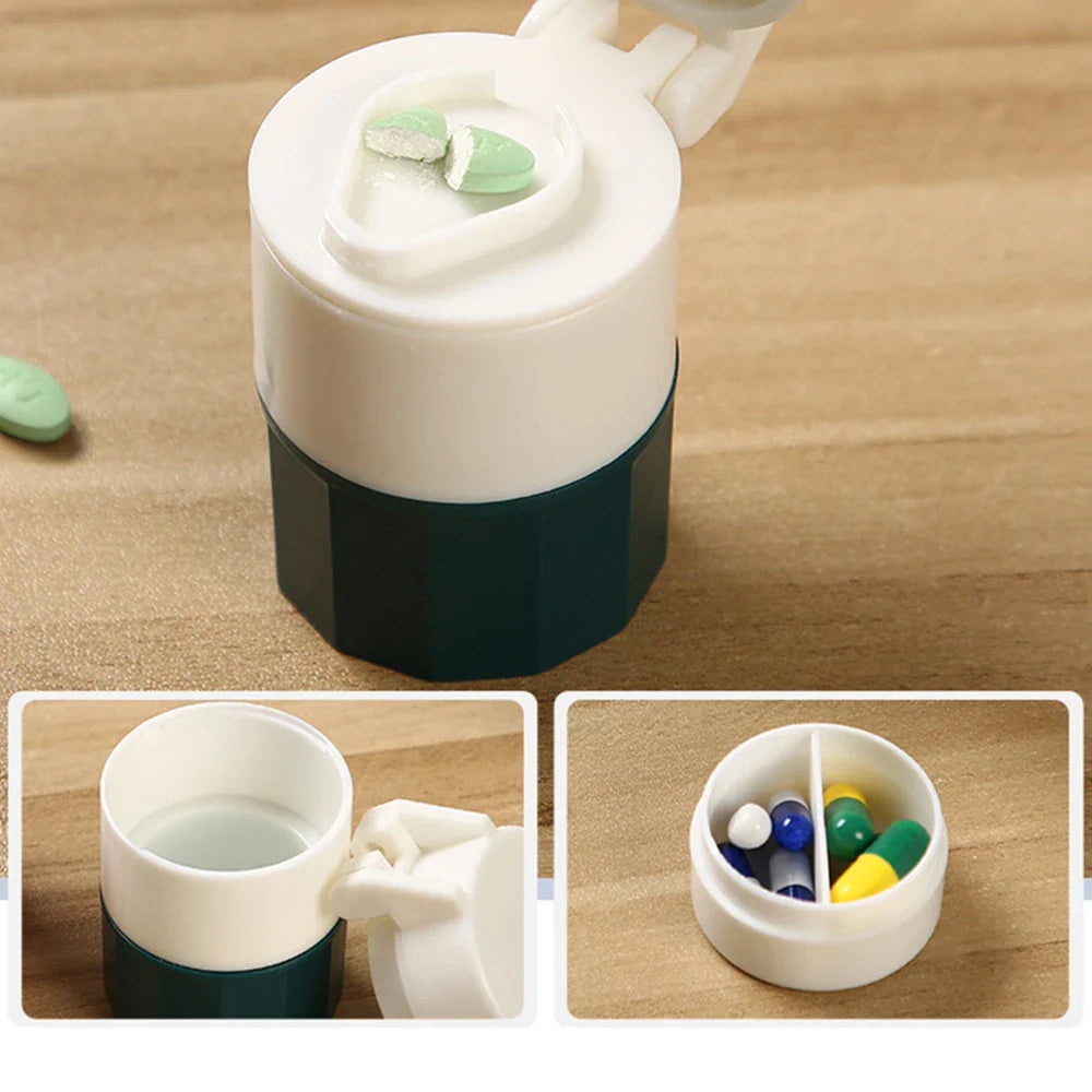 4-in-1 Portable Pill Case with Cutter, Grinder & Storage
