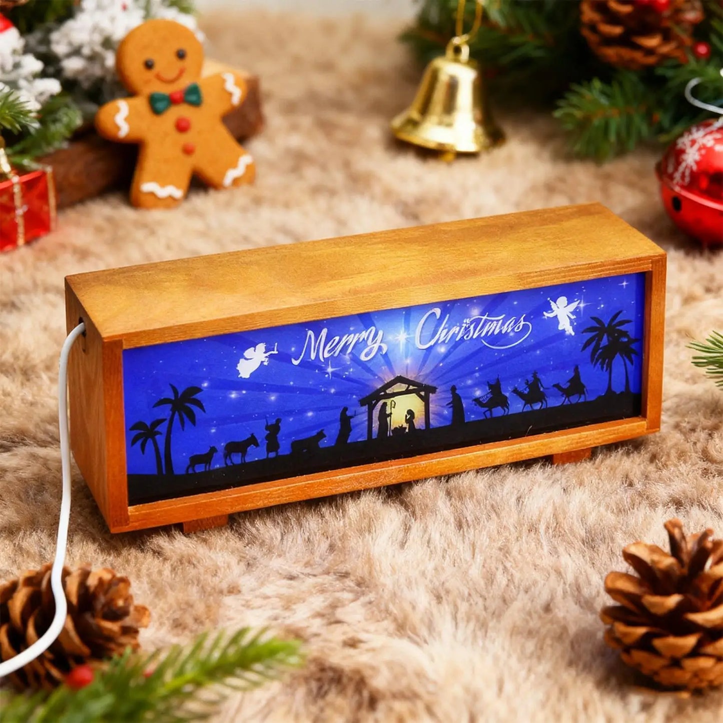 Nativity Scene LED Wooden Lantern | Christmas Night Light