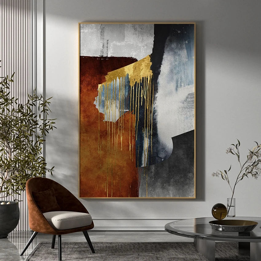 Abstract Gold Foil Hand-Painted Canvas Oil Painting | Nordic Wall Art Canvas Oil Painting Peaceful Pleasures Health and Wellness