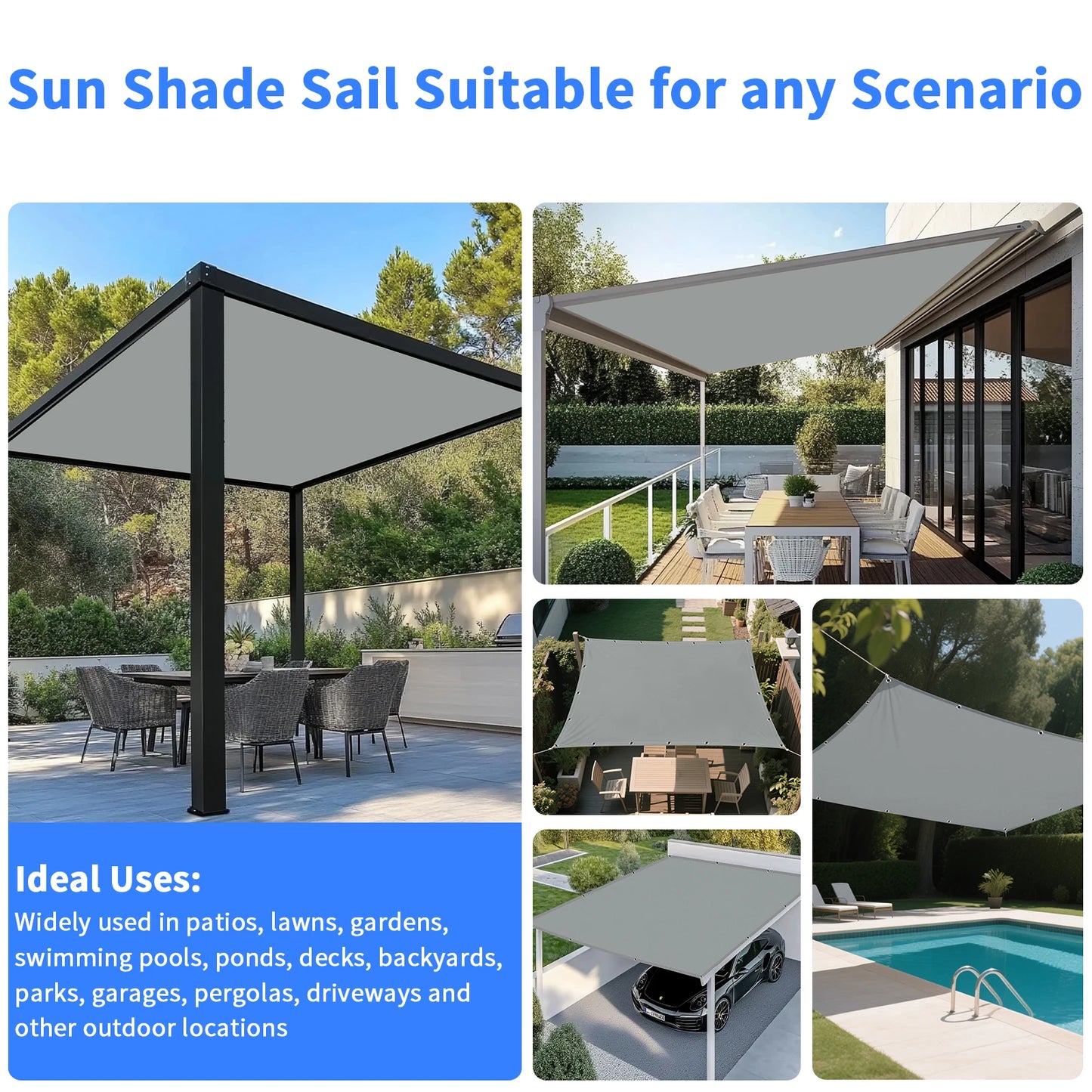 Waterproof Sun Shade Sail with Grommets – 95% UV Block