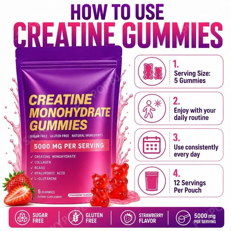 Creatine Monohydrate Gummies w/ Collagen, Biotin & Vitamin D3