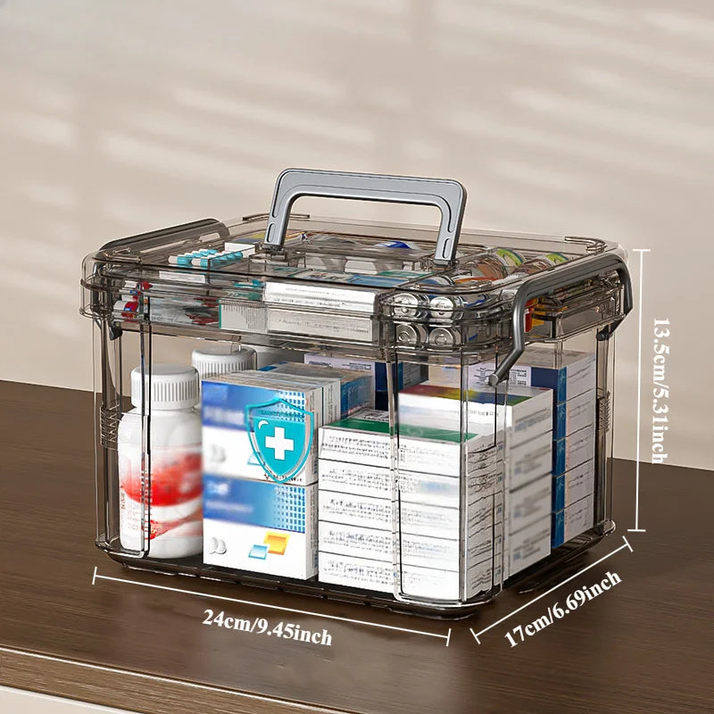 Clear Medicine Organizer Box with Tray & Labels | Storage Chest