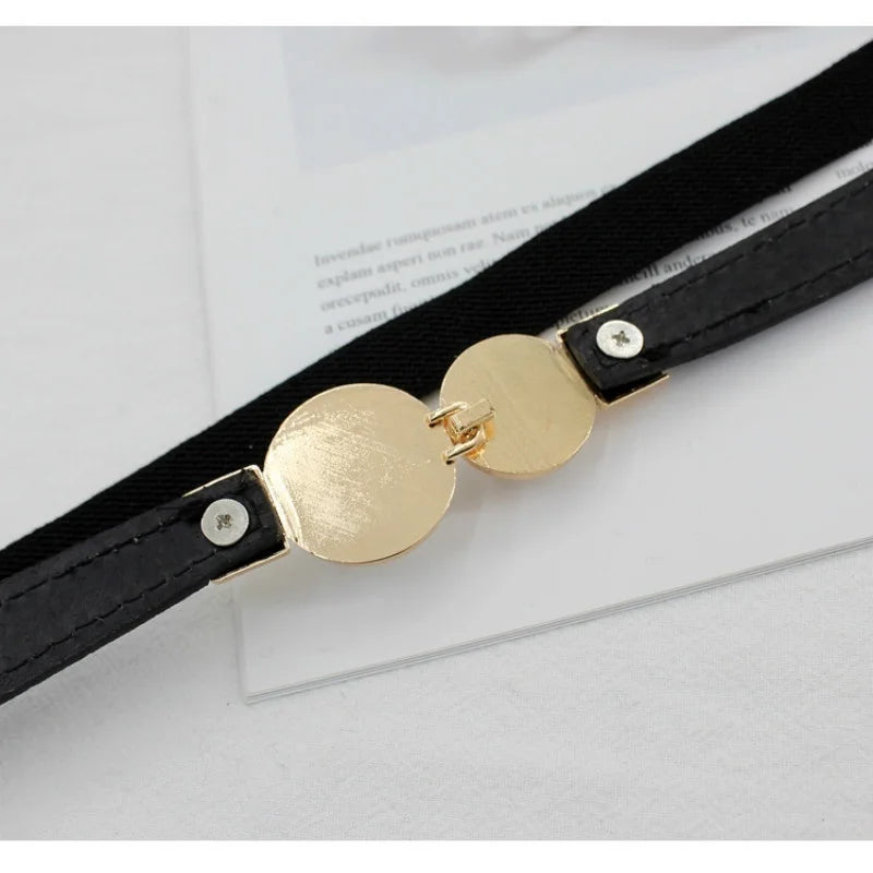 Elegant Double Pearls Buckle Elastic Women Belts Thin Straps Lady